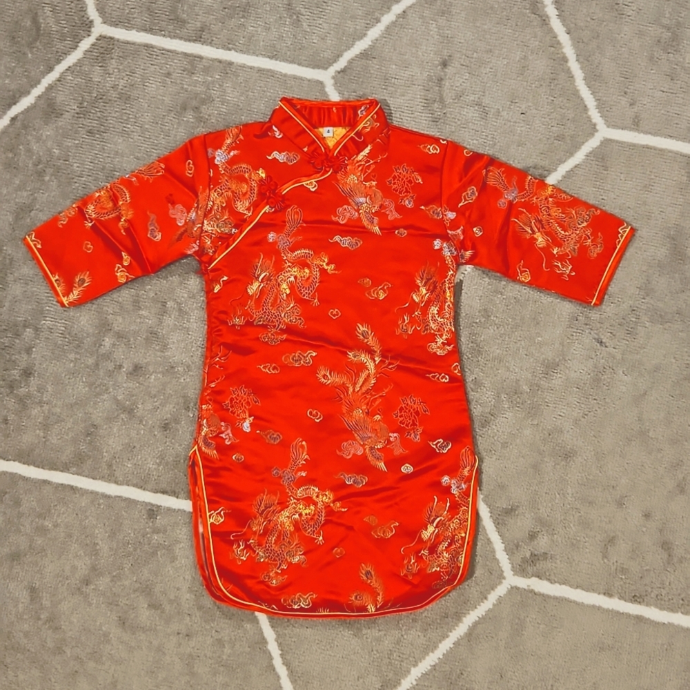 Chinese traditional qipao children's size 3t red no stretch